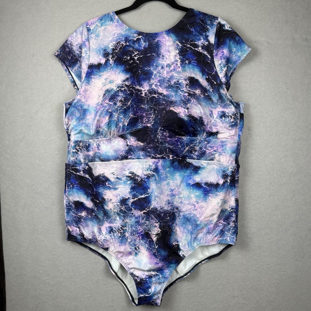 Torrid Blue Galaxy Print Cap Sleeve One Piece Swimsuit Beach Resort Plus Sz 4X